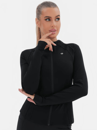 3 Women's Sports Jackets With Thumb Holes, Small Stand Up Collar, Streamlined Zipper Long Sleeved Jacket, Low Impact Yoga Daily Wear