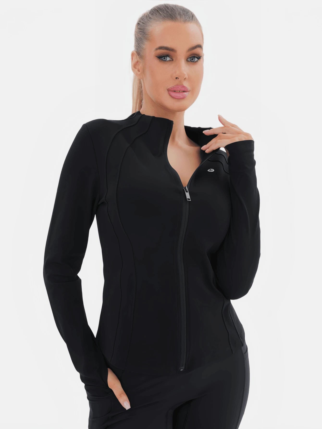 3 Women's Sports Jackets With Thumb Holes, Small Stand Up Collar, Streamlined Zipper Long Sleeved Jacket, Low Impact Yoga Daily Wear
