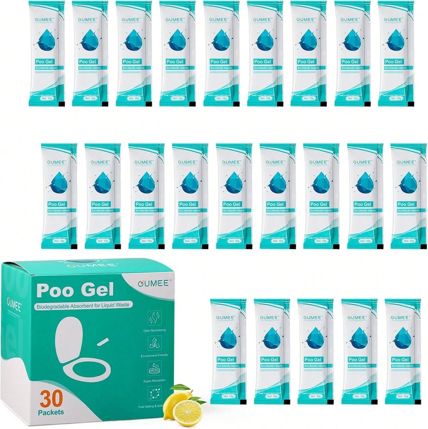 30 PACK Poo Gel For Portable Toilet, Camping Toilet Powder For Potty Bags, Absorbent Gel, Portable Toilet Gel Packets For Outdoor Recreation Camping Supplies (30)