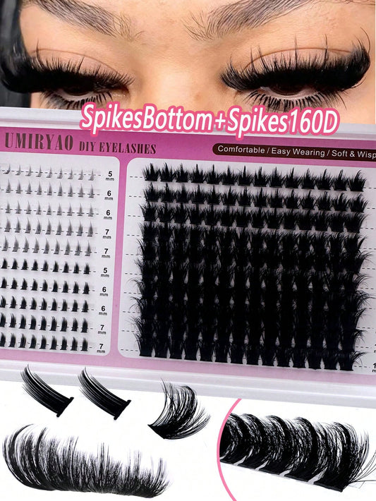 300/200D/160D/100D/60D Fluffy Lash Clusters Spikes Thick Cluster Eyelash Extensions Wispy Spiky Bottom Lashes Clusters Faux Mink Eyelash Clusters 10-28MM D Curl Individual Lashes Volume Cartoon Cluste