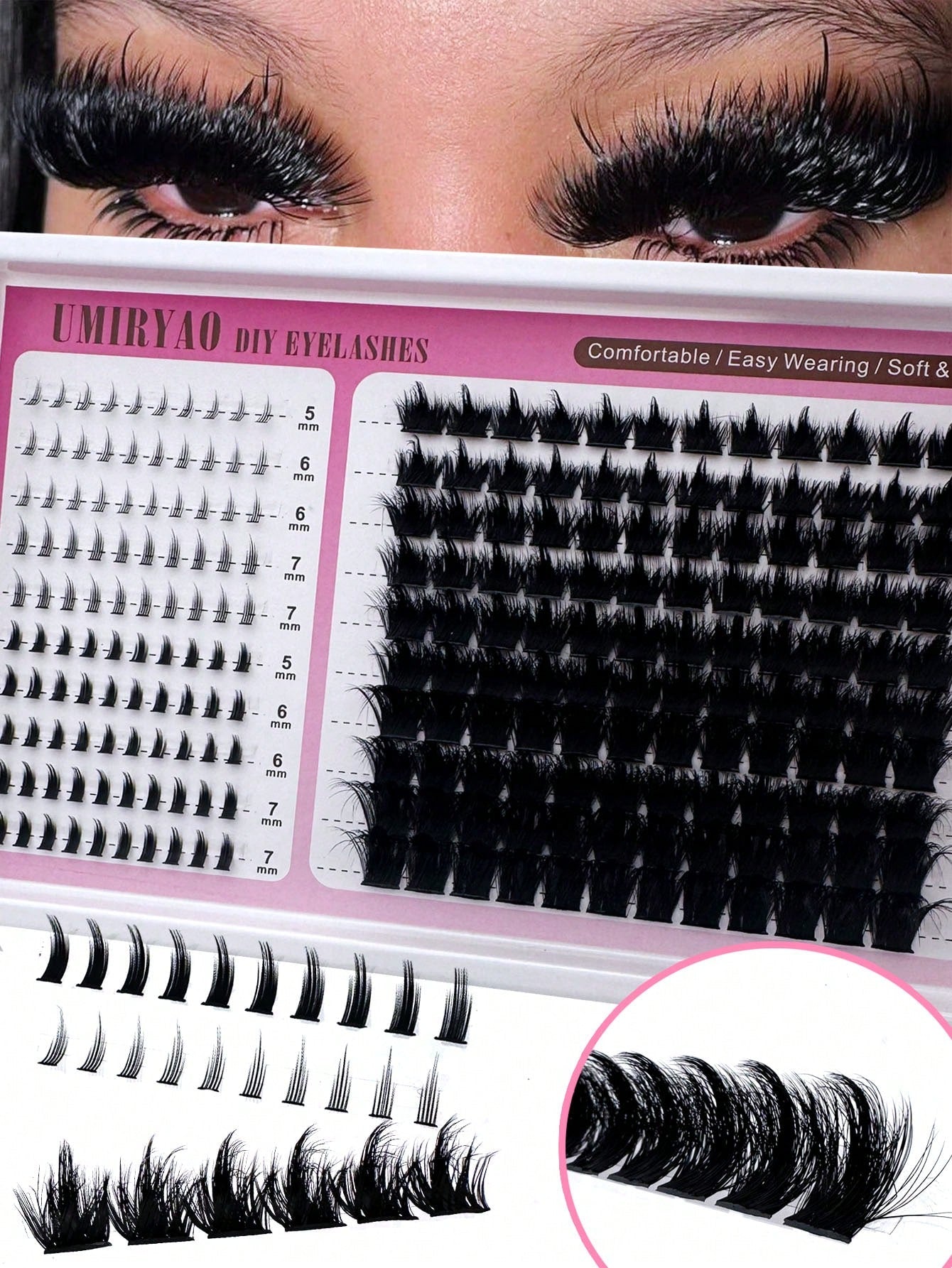 300/200D/160D/100D/60D Fluffy Lash Clusters Spikes Thick Cluster Eyelash Extensions Wispy Spiky Bottom Lashes Clusters Faux Mink Eyelash Clusters 10-28MM D Curl Individual Lashes Volume Cartoon Cluste
