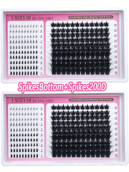 300/200D/160D/100D/60D Fluffy Lash Clusters Spikes Thick Cluster Eyelash Extensions Wispy Spiky Bottom Lashes Clusters Faux Mink Eyelash Clusters 10-28MM D Curl Individual Lashes Volume Cartoon Cluste
