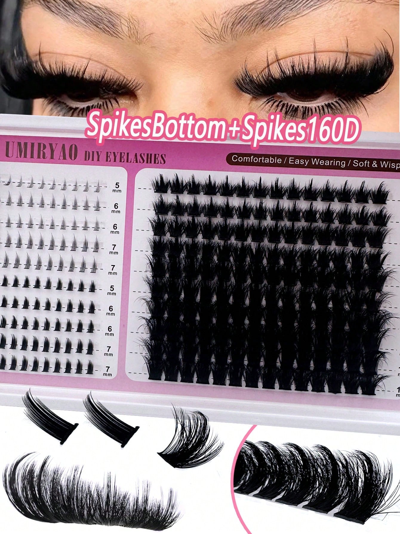 300/200D/160D/100D/60D Fluffy Lash Clusters Spikes Thick Cluster Eyelash Extensions Wispy Spiky Bottom Lashes Clusters Faux Mink Eyelash Clusters 10-28MM D Curl Individual Lashes Volume Cartoon Cluste
