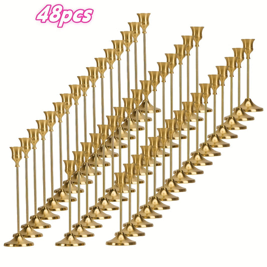 36/48 Piece Set, Taper Candle Holders Brass Gold Vintage Candle Stick Holders, Suitable For Holiday Wedding Decorations, Home Decor, Fireplace Centerpieces, Table Centerpieces And Gifts (Candles Not I