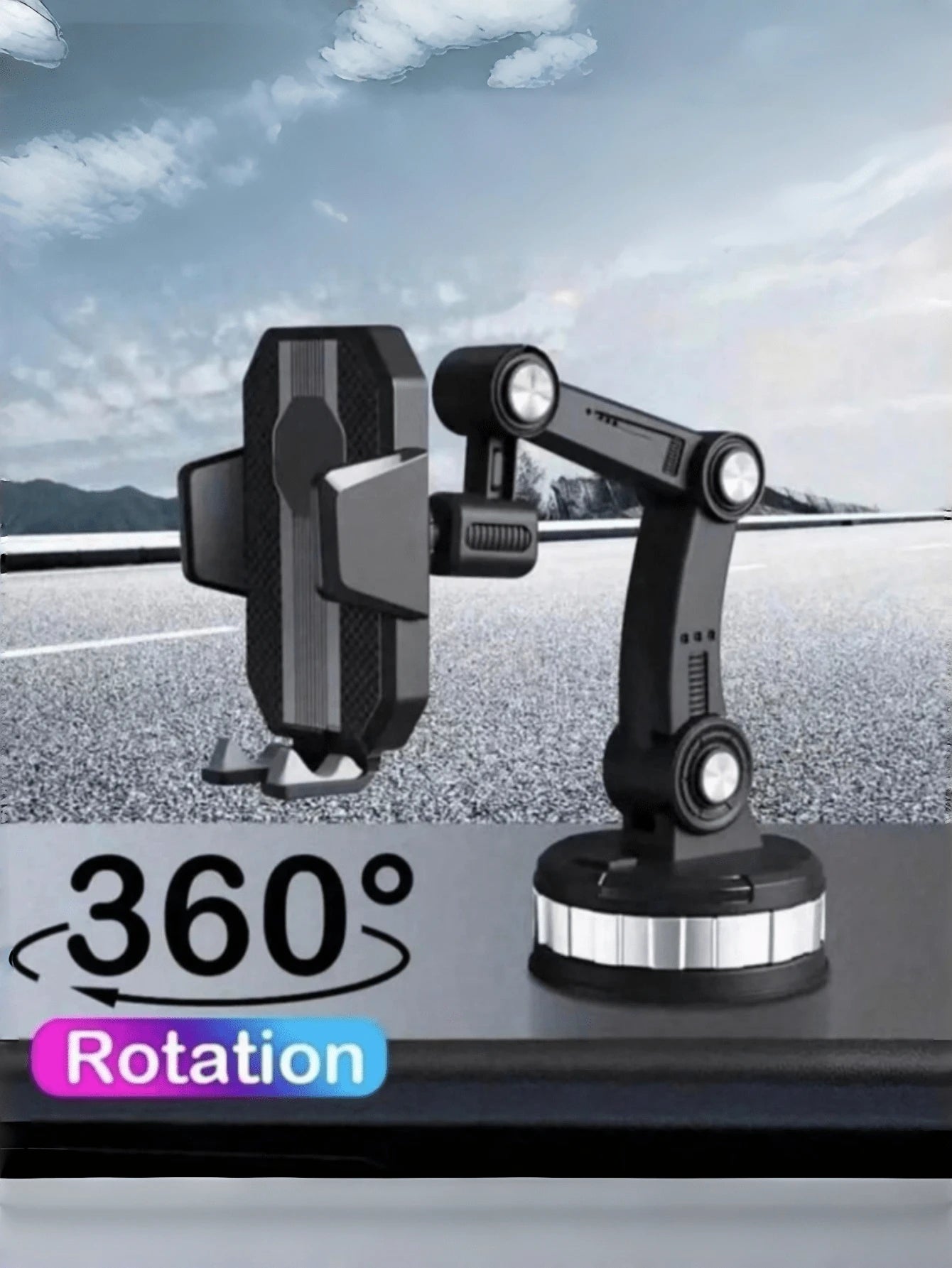 360 Degree Rotating Phone Holder- Made Of ABS Material, With Adjustable Arm And Clip Dashboard Mount, Suitable For Cars, Trucks And Construction Vehicles