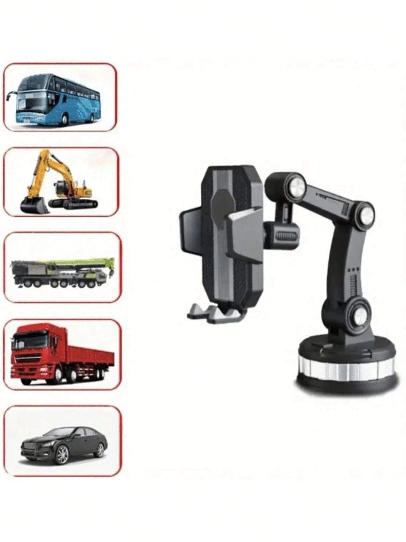 360 Degree Rotating Phone Holder- Made Of ABS Material, With Adjustable Arm And Clip Dashboard Mount, Suitable For Cars, Trucks And Construction Vehicles