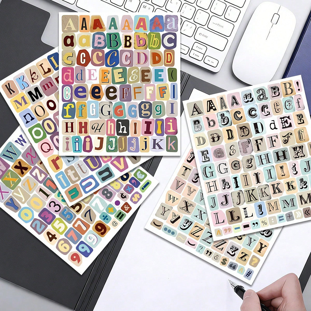 372/744pcs Vintage Letter & Number Vinyl Self-Adhesive Stickers, Suitable For Scrapbooking, Planner, Laptop, Water Bottle, DIY Crafts, Journaling, Retro Scrapbook Stickers, Aesthetic Planner Letter St