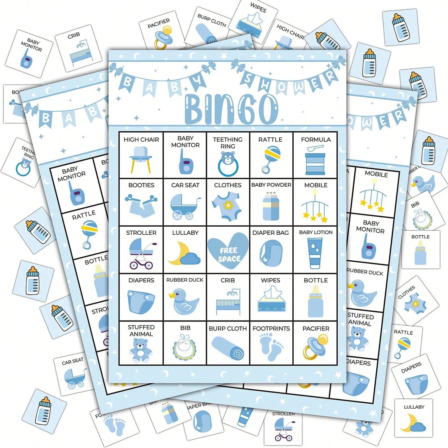 37pcs/Set Baby Christening Bingo Game Cards, Baby Shower Bath Game Cards, Gender Reveal Party Game Supplies Decorations, 24 Players Bingo Game