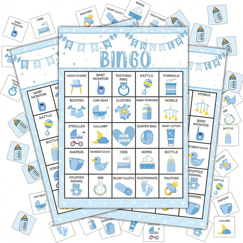 37pcs/Set Baby Christening Bingo Game Cards, Baby Shower Bath Game Cards, Gender Reveal Party Game Supplies Decorations, 24 Players Bingo Game