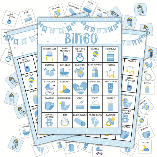 37pcs/Set Baby Christening Bingo Game Cards, Baby Shower Bath Game Cards, Gender Reveal Party Game Supplies Decorations, 24 Players Bingo Game
