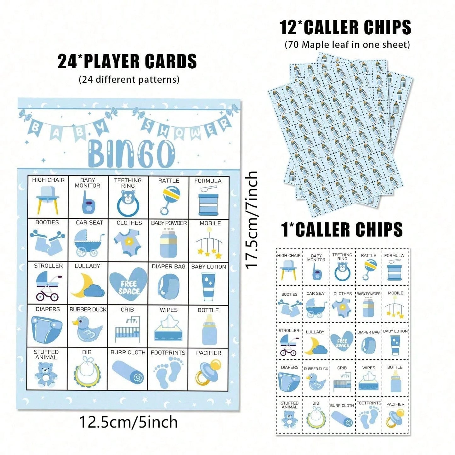 37pcs/Set Baby Christening Bingo Game Cards, Baby Shower Bath Game Cards, Gender Reveal Party Game Supplies Decorations, 24 Players Bingo Game