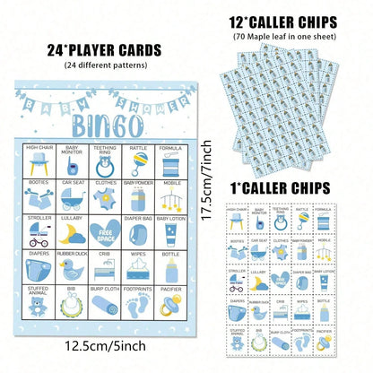 37pcs/Set Baby Christening Bingo Game Cards, Baby Shower Bath Game Cards, Gender Reveal Party Game Supplies Decorations, 24 Players Bingo Game