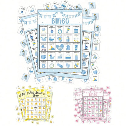 37pcs/Set Baby Christening Bingo Game Cards, Baby Shower Bath Game Cards, Gender Reveal Party Game Supplies Decorations, 24 Players Bingo Game