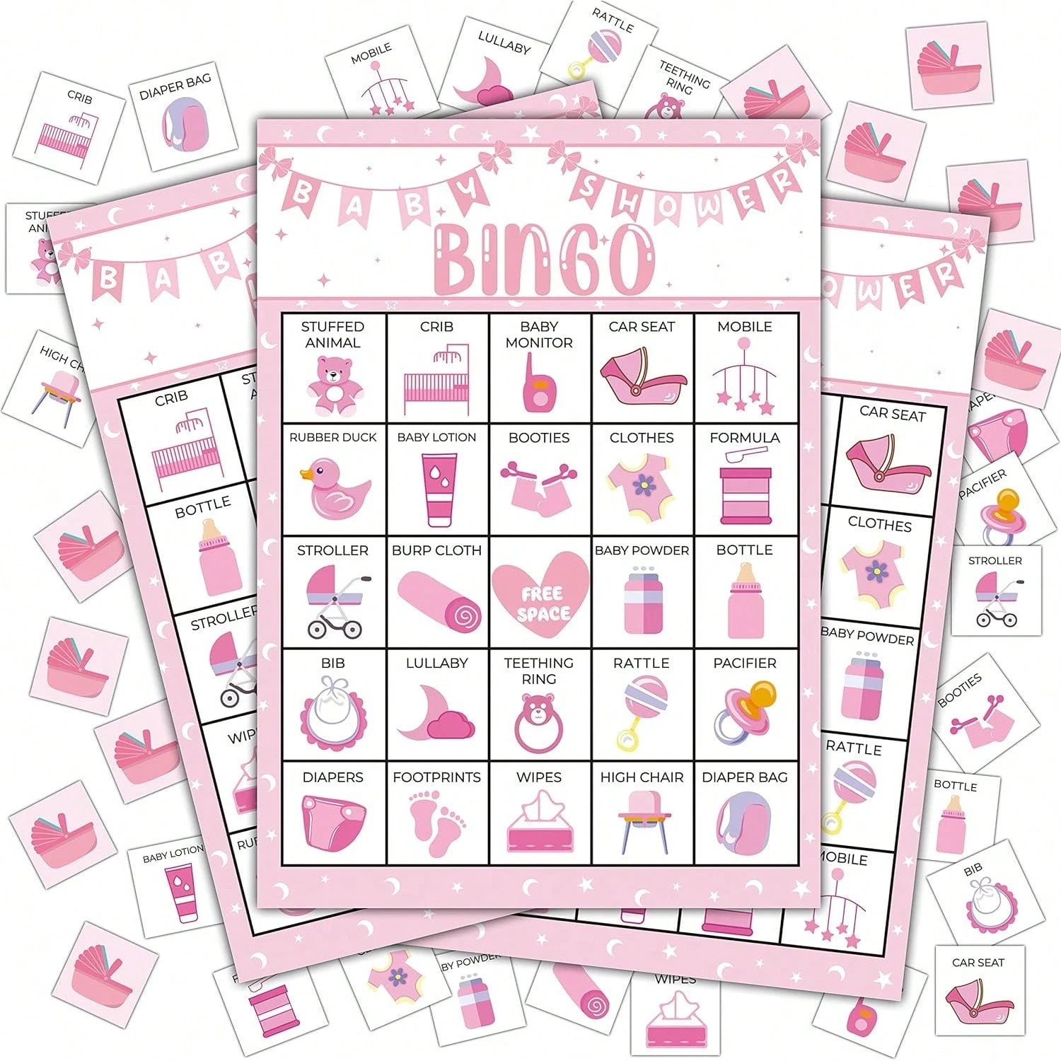 37pcs/Set Baby Christening Bingo Game Cards, Baby Shower Bath Game Cards, Gender Reveal Party Game Supplies Decorations, 24 Players Bingo Game