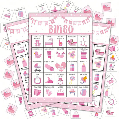 37pcs/Set Baby Christening Bingo Game Cards, Baby Shower Bath Game Cards, Gender Reveal Party Game Supplies Decorations, 24 Players Bingo Game