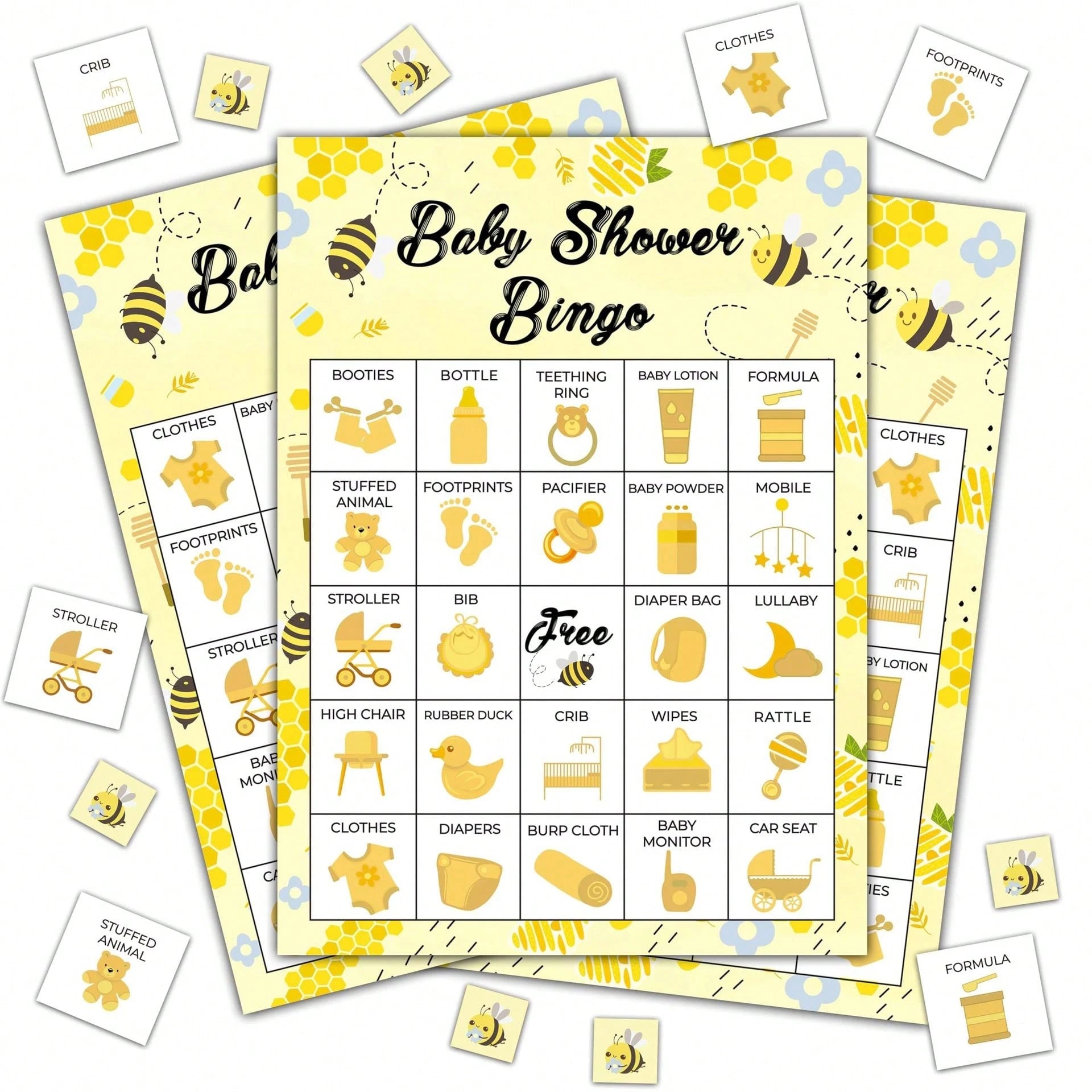 37pcs/Set Baby Christening Bingo Game Cards, Baby Shower Bath Game Cards, Gender Reveal Party Game Supplies Decorations, 24 Players Bingo Game
