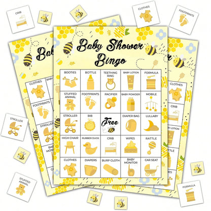 37pcs/Set Baby Christening Bingo Game Cards, Baby Shower Bath Game Cards, Gender Reveal Party Game Supplies Decorations, 24 Players Bingo Game