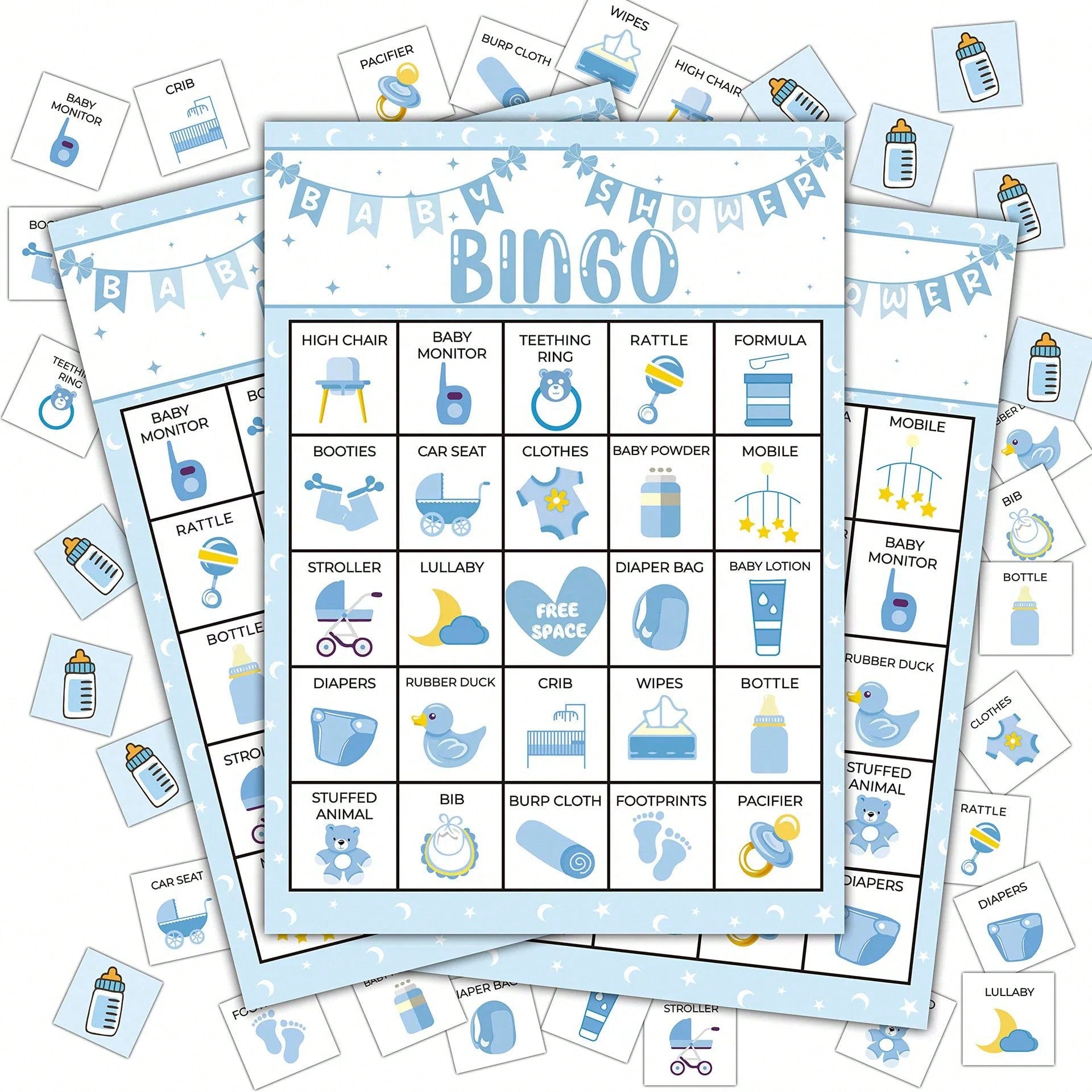 37pcs/Set Baby Christening Bingo Game Cards, Baby Shower Bath Game Cards, Gender Reveal Party Game Supplies Decorations, 24 Players Bingo Game