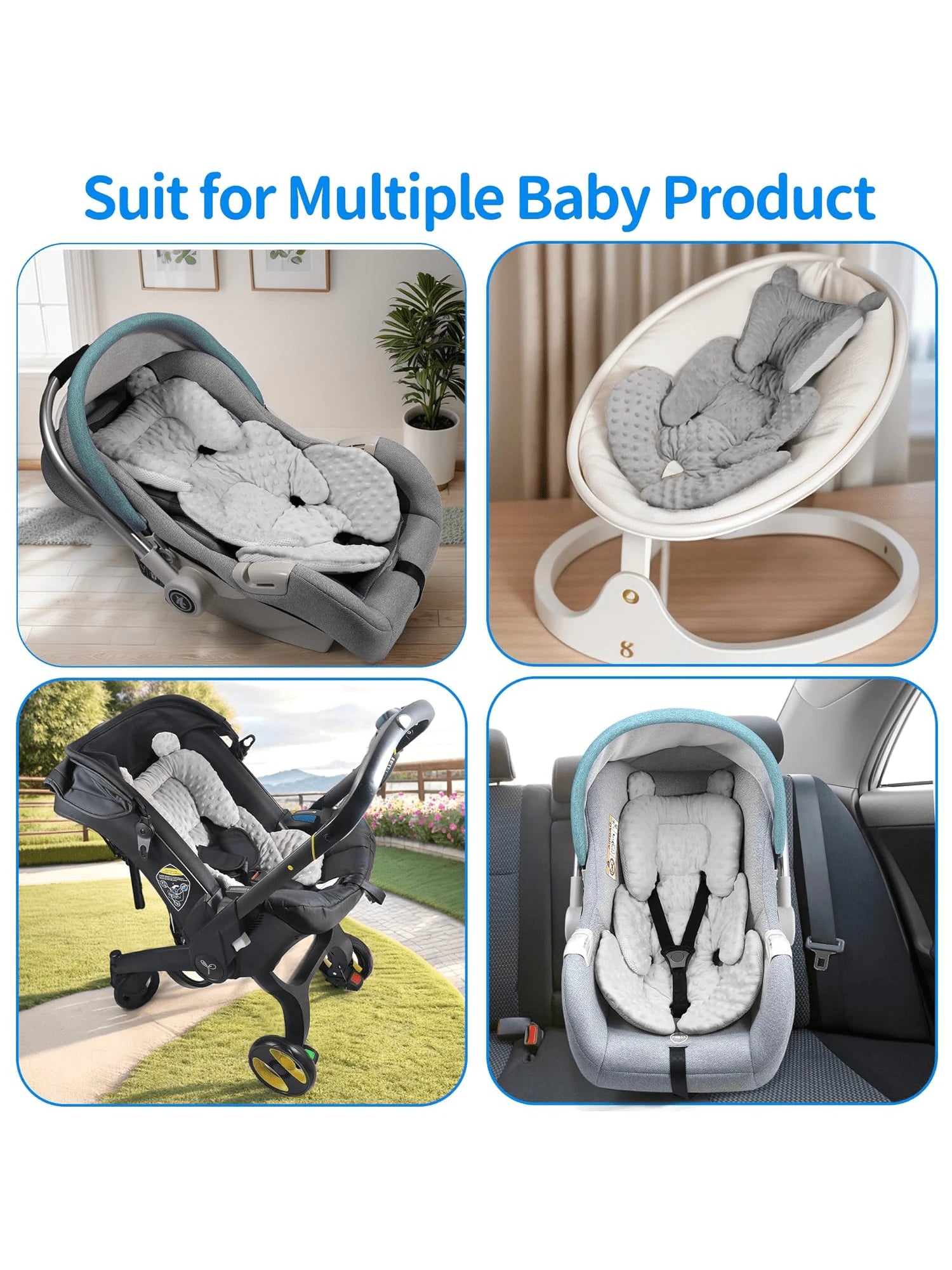 3in1 Baby CarSeat Head Support For Infant, Reversible Soft Infant Car Seat Insert Newborn Boy Girl, Breathable Head Body Support Pillow Cushion