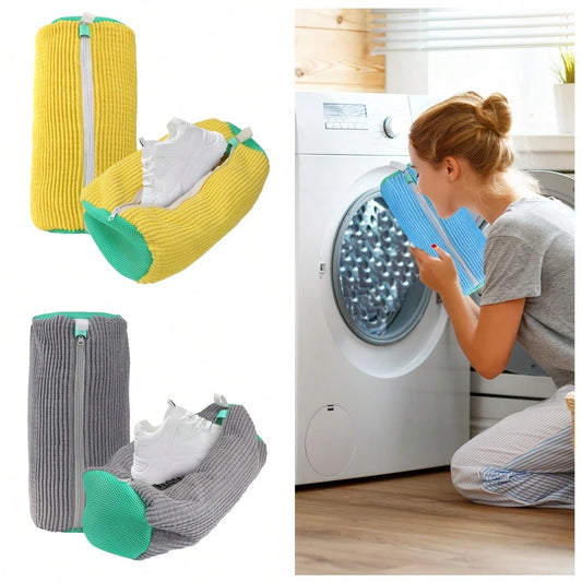 3pcs (1 Shoe Wash Bag + 2 Laundry Bags) Reusable Washing Machine Bags, Equipped With Microfiber Cleaning System| Zippered Drum Design, Suitable For Sneakers, Tennis Shoes And Washing Machine/Dryer