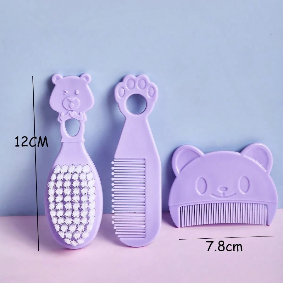 3pcs Baby Bear Shaped Comb Set, Includes Hair Brush, Bath Brush, Newborn Cradle Cap Brush, Cartoon Bear Grooming Kit