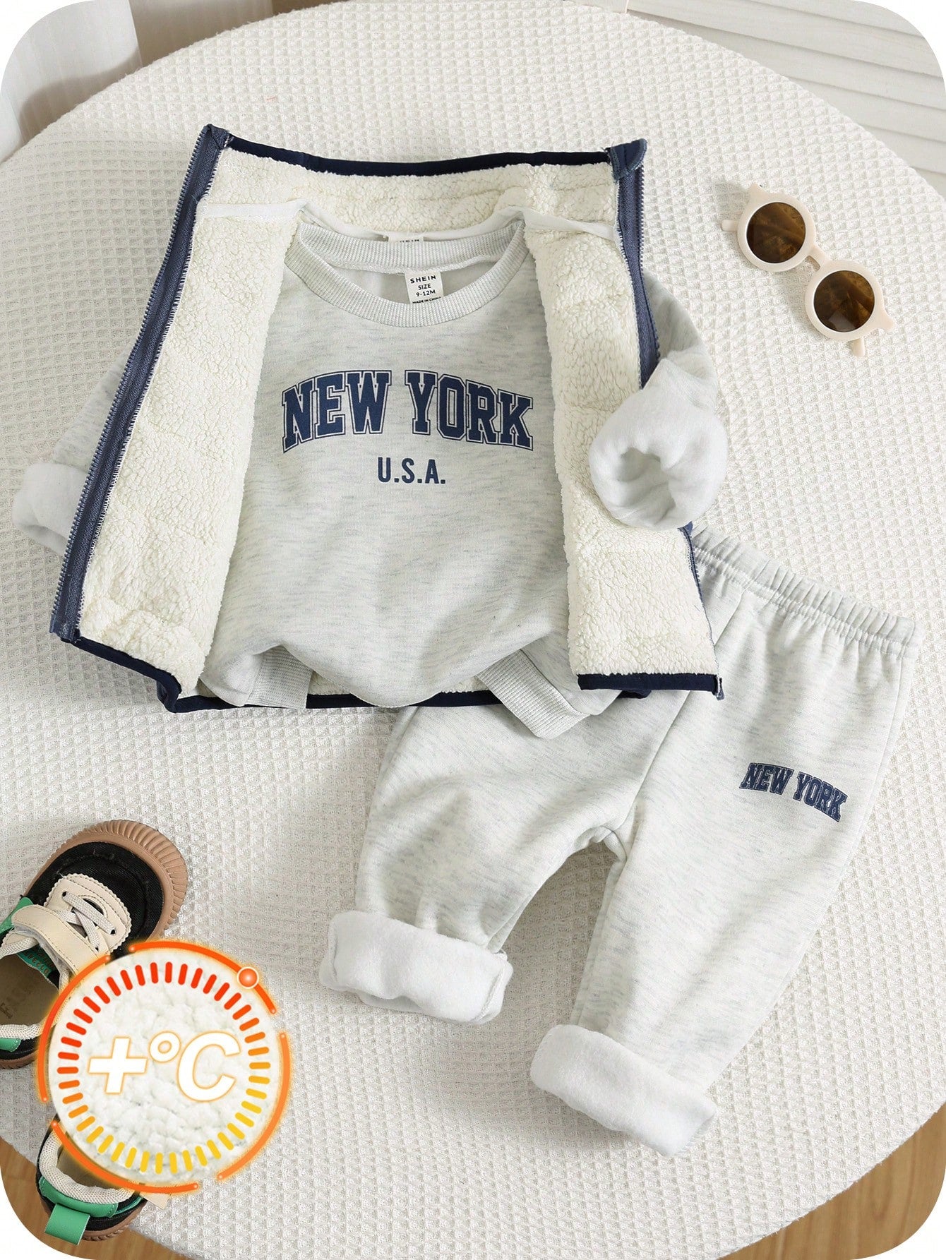 3pcs Baby Boy Autumn/Winter Ski Suit Cute Versatile Casual Thermal Lined Vest Jacket Knit Letter Pattern Sweatshirt Tracksuit Joggers Long Pants Set Unisex Baby Clothes Baby Winter Clothes