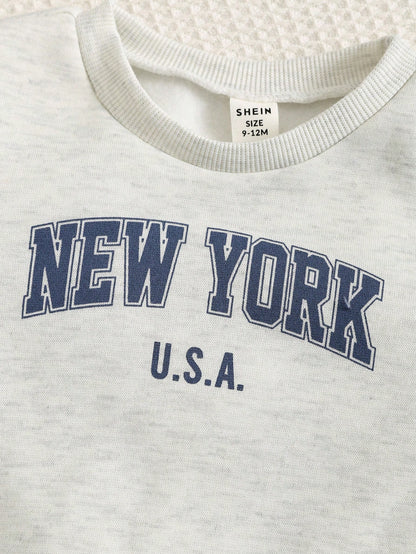 3pcs Baby Boy Autumn/Winter Ski Suit Cute Versatile Casual Thermal Lined Vest Jacket Knit Letter Pattern Sweatshirt Tracksuit Joggers Long Pants Set Unisex Baby Clothes Baby Winter Clothes