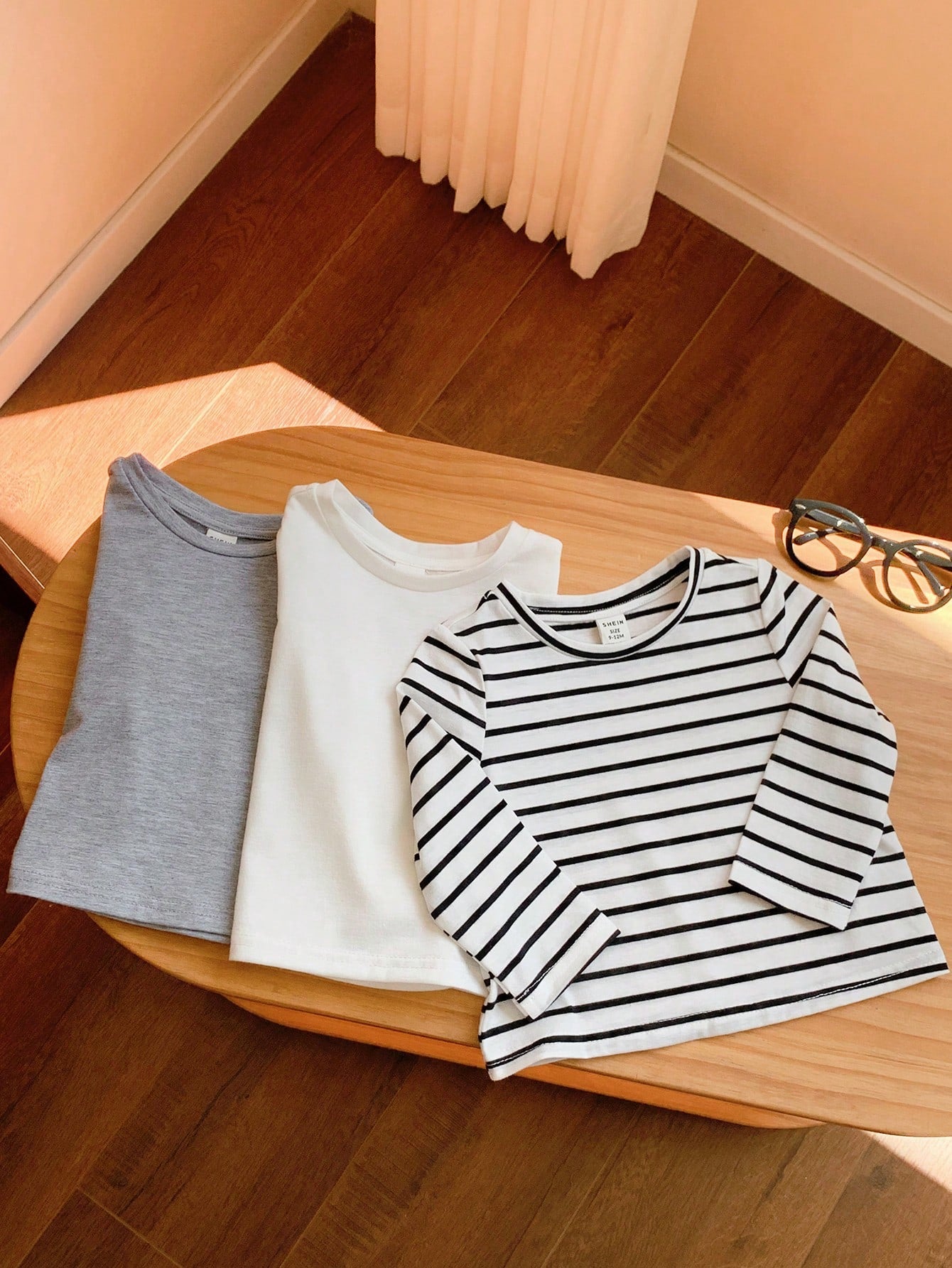 3pcs Baby Boy Black And White Striped,Autumn,Casual,Page Boy Long Sleeve Pullover Top Set,Solid Color All-Match Soft Comfortable Spring Autumn Chic