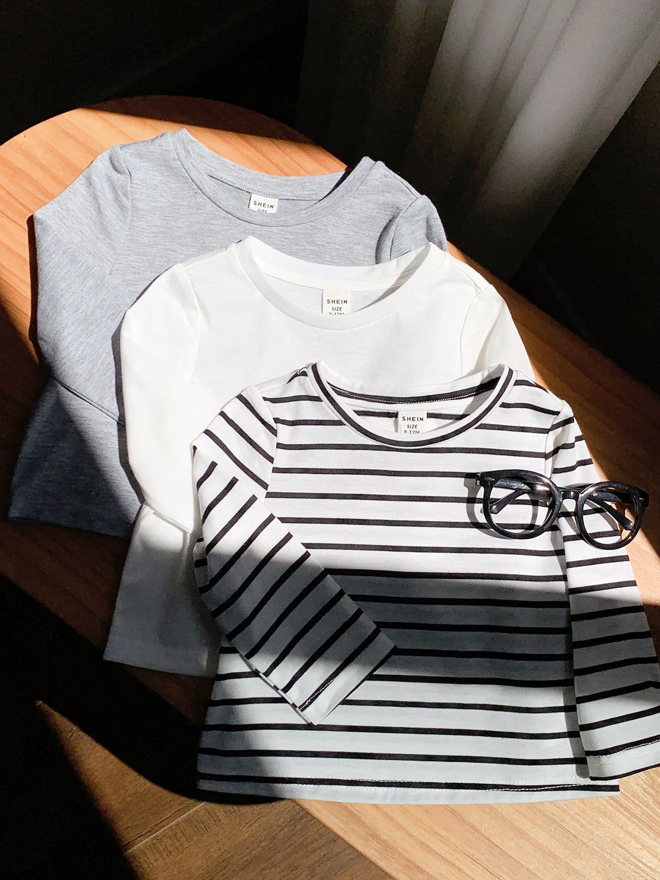 3pcs Baby Boy Black And White Striped,Autumn,Casual,Page Boy Long Sleeve Pullover Top Set,Solid Color All-Match Soft Comfortable Spring Autumn Chic