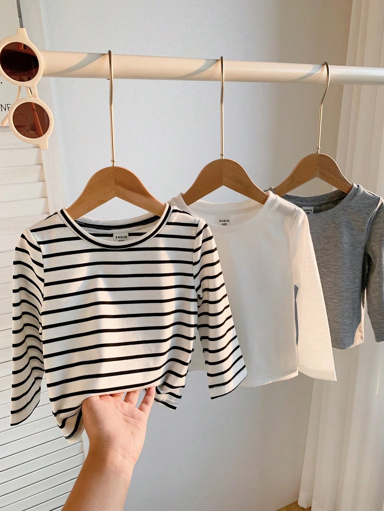 3pcs Baby Boy Black And White Striped,Autumn,Casual,Page Boy Long Sleeve Pullover Top Set,Solid Color All-Match Soft Comfortable Spring Autumn Chic