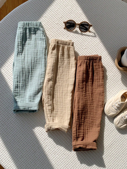 3pcs Baby Boy Young Boys Cute Casual Versatile Comfortable Skin-Friendly Soft Solid Color Elastic Waist Long Pants Set Fall Clothes