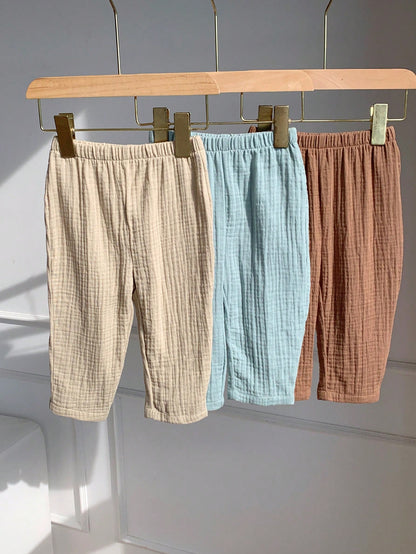 3pcs Baby Boy Young Boys Cute Casual Versatile Comfortable Skin-Friendly Soft Solid Color Elastic Waist Long Pants Set Fall Clothes