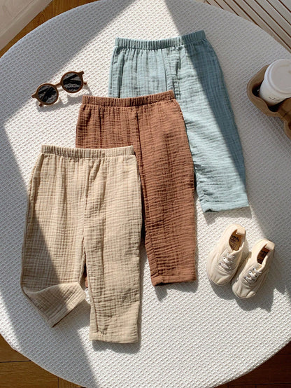 3pcs Baby Boy Young Boys Cute Casual Versatile Comfortable Skin-Friendly Soft Solid Color Elastic Waist Long Pants Set Fall Clothes
