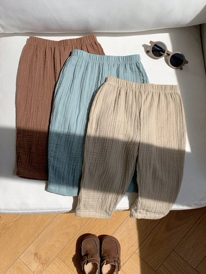 3pcs Baby Boy Young Boys Cute Casual Versatile Comfortable Skin-Friendly Soft Solid Color Elastic Waist Long Pants Set Fall Clothes
