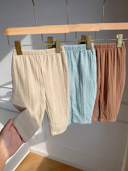 3pcs Baby Boy Young Boys Cute Casual Versatile Comfortable Skin-Friendly Soft Solid Color Elastic Waist Long Pants Set Fall Clothes