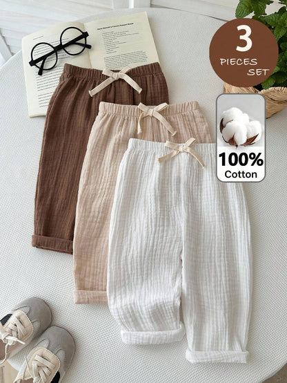 3pcs Baby Boy Young Boys Cute Casual Versatile Comfortable Skin-Friendly Soft Solid Color Elastic Waist Long Pants Set Fall Clothes