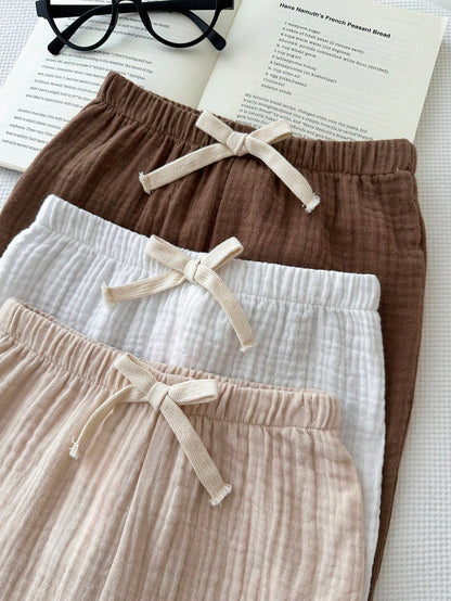 3pcs Baby Boy Young Boys Cute Casual Versatile Comfortable Skin-Friendly Soft Solid Color Elastic Waist Long Pants Set Fall Clothes