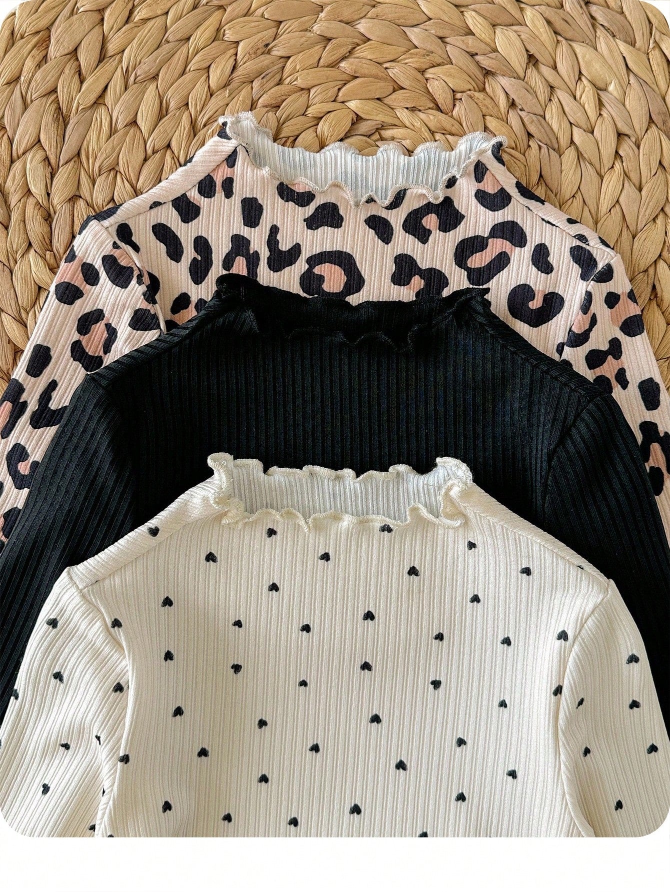 3pcs Baby Girls Casual All-Match Leopard Print & Polka Dot Pattern Knitted Long Sleeve Tops Fall Winter
