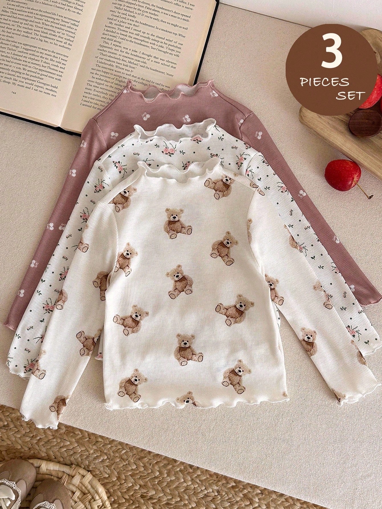 3pcs Baby Girls Casual All-Match Leopard Print & Polka Dot Pattern Knitted Long Sleeve Tops Fall Winter
