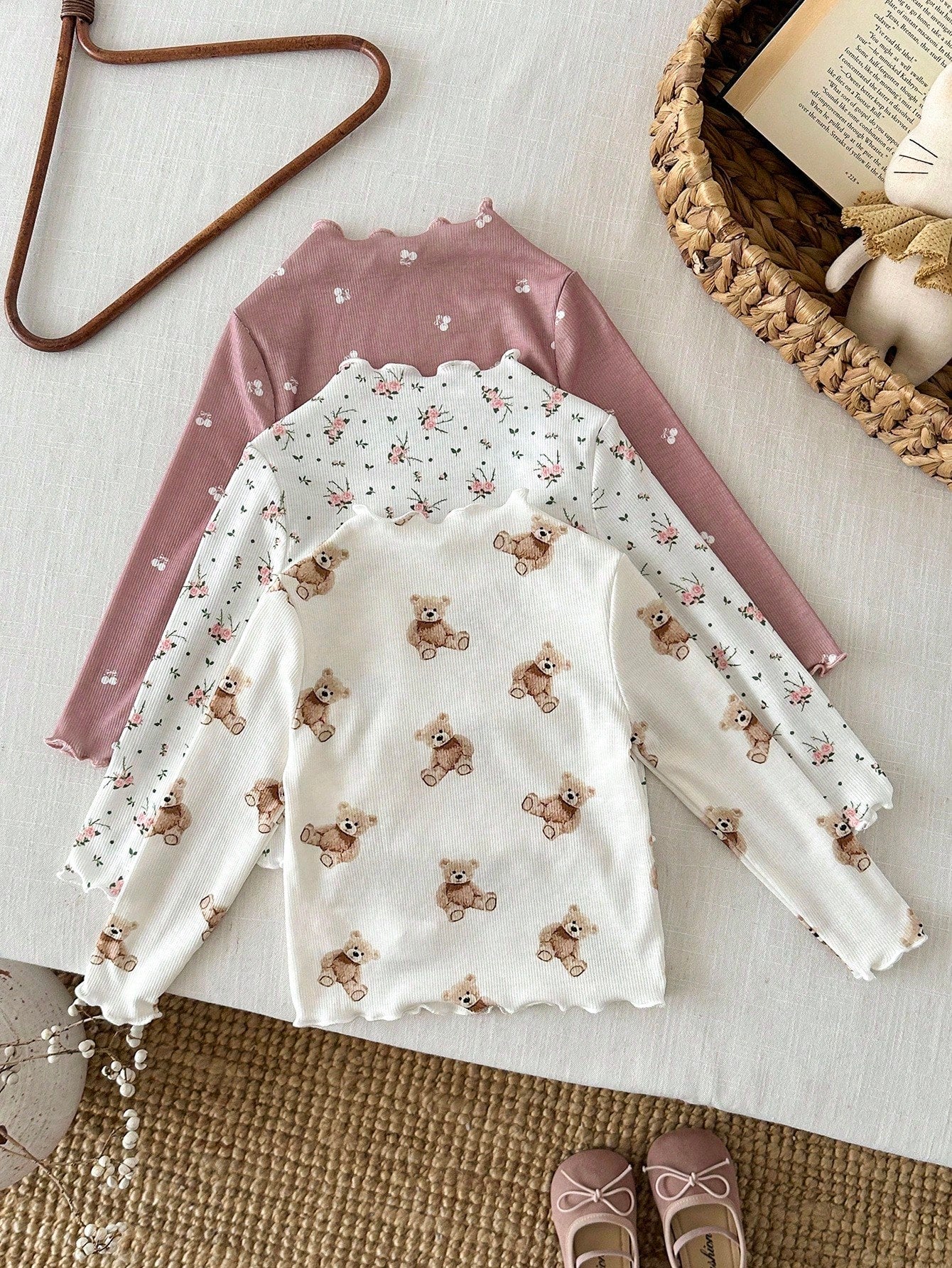 3pcs Baby Girls Casual All-Match Leopard Print & Polka Dot Pattern Knitted Long Sleeve Tops Fall Winter