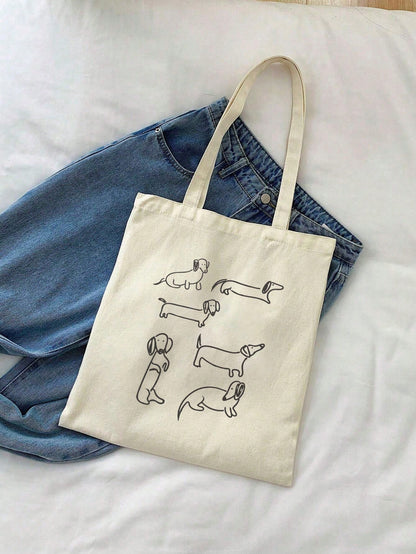 3pcs Cute Dachshund Print Tote Bag, Casual Large Capacity Shoulder Bag, Daily Shopping Bag, Multi-Function Storage Bag, Lightweight Travel Handbag, Elegant Gift, Travel Souvenir, Essential Travel Tote