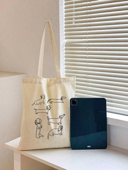 3pcs Cute Dachshund Print Tote Bag, Casual Large Capacity Shoulder Bag, Daily Shopping Bag, Multi-Function Storage Bag, Lightweight Travel Handbag, Elegant Gift, Travel Souvenir, Essential Travel Tote