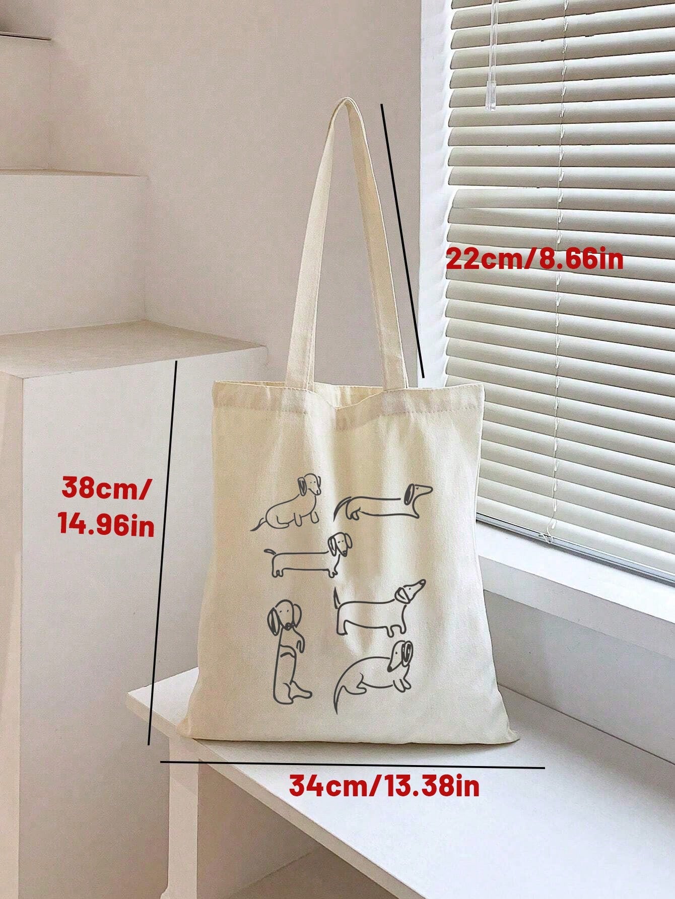 3pcs Cute Dachshund Print Tote Bag, Casual Large Capacity Shoulder Bag, Daily Shopping Bag, Multi-Function Storage Bag, Lightweight Travel Handbag, Elegant Gift, Travel Souvenir, Essential Travel Tote