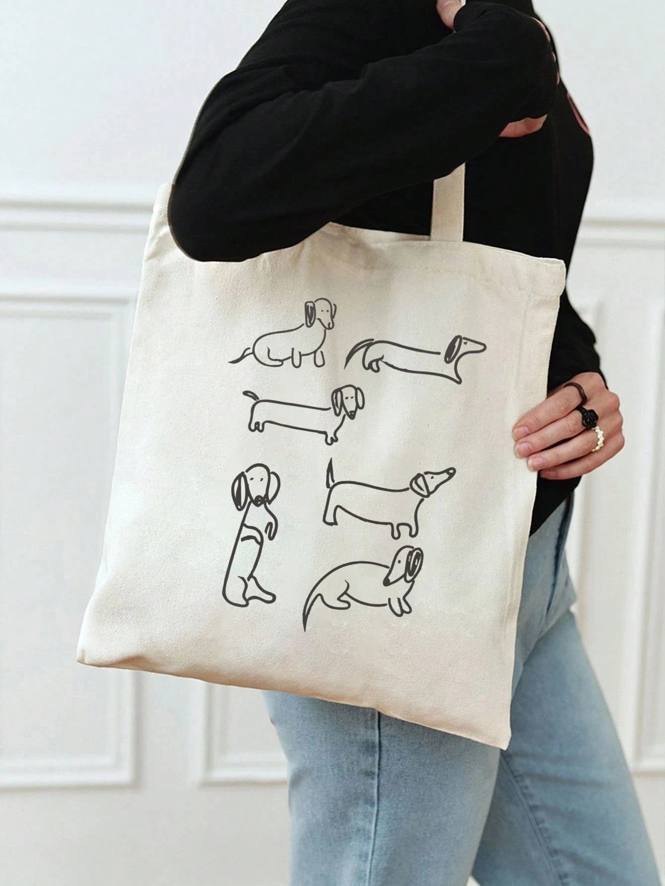 3pcs Cute Dachshund Print Tote Bag, Casual Large Capacity Shoulder Bag, Daily Shopping Bag, Multi-Function Storage Bag, Lightweight Travel Handbag, Elegant Gift, Travel Souvenir, Essential Travel Tote