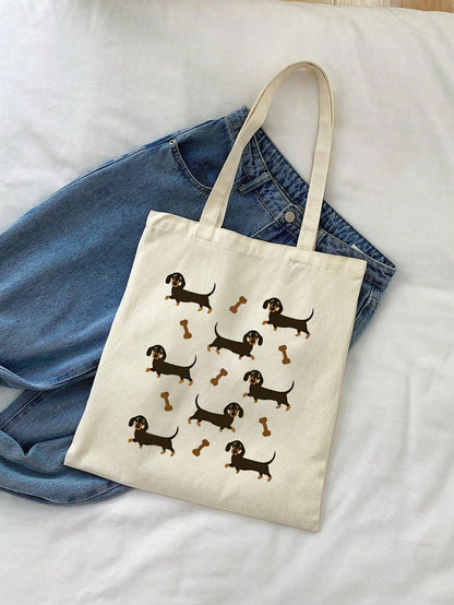 3pcs Cute Dachshund Print Tote Bag, Casual Large Capacity Shoulder Bag, Daily Shopping Bag, Multi-Function Storage Bag, Lightweight Travel Handbag, Elegant Gift, Travel Souvenir, Essential Travel Tote
