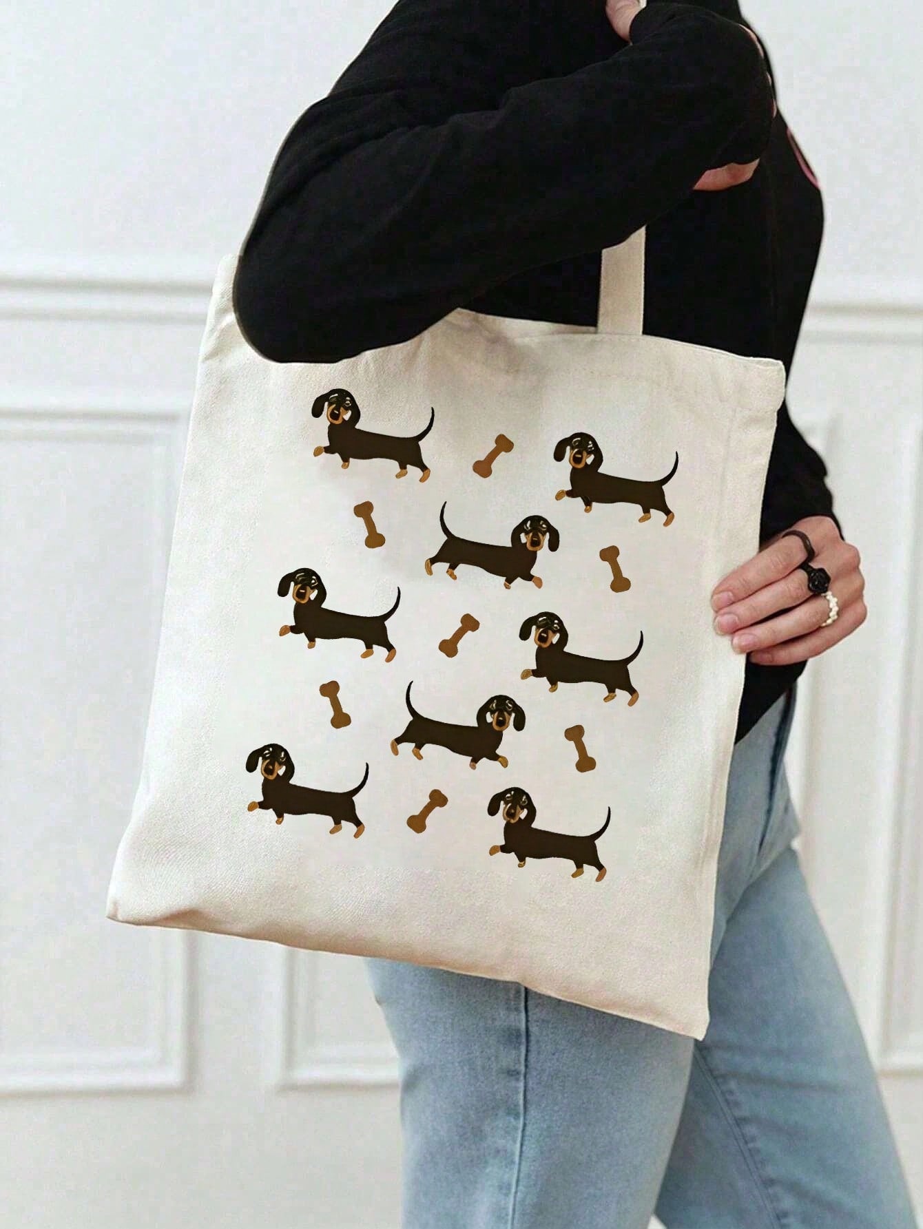 3pcs Cute Dachshund Print Tote Bag, Casual Large Capacity Shoulder Bag, Daily Shopping Bag, Multi-Function Storage Bag, Lightweight Travel Handbag, Elegant Gift, Travel Souvenir, Essential Travel Tote