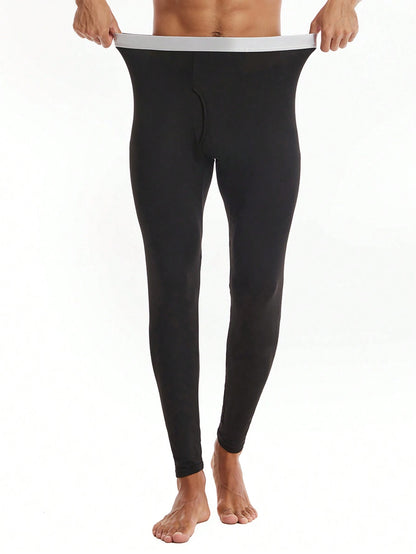 3pcs Men's Fashionable Mixed Color Thin Thermal Underwear Set, Elastic Sports Fitted Leggings, Warm Long Pants For Autumn/Winter