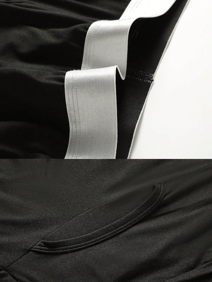 3pcs Men's Fashionable Mixed Color Thin Thermal Underwear Set, Elastic Sports Fitted Leggings, Warm Long Pants For Autumn/Winter