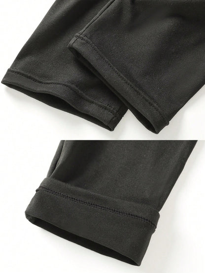 3pcs Men's Fashionable Mixed Color Thin Thermal Underwear Set, Elastic Sports Fitted Leggings, Warm Long Pants For Autumn/Winter