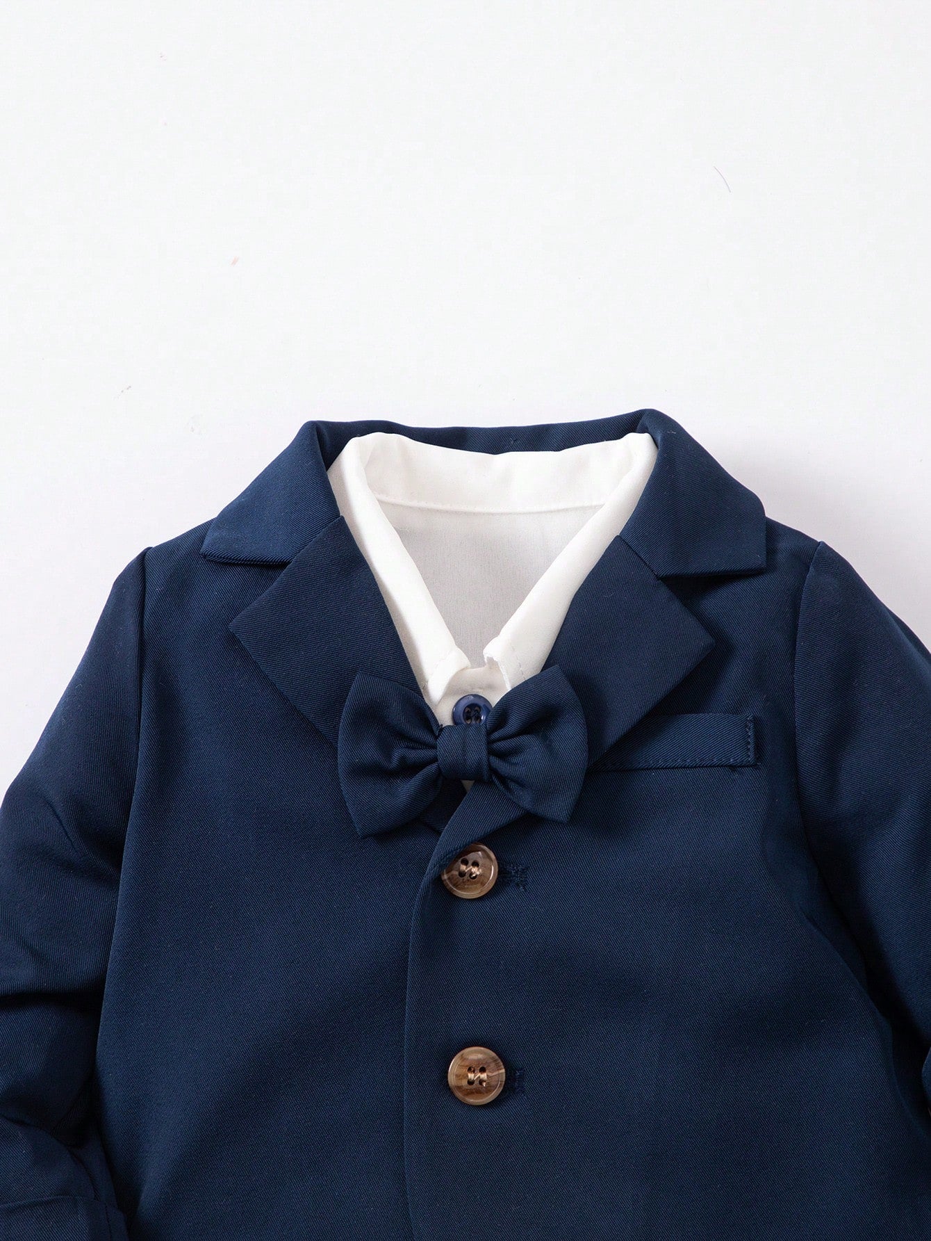 3pcs Newborn Baby Boy Cute Gentleman Outfit Set,Navy Blue Autumn Elegant Party Cruise Prince Suit Jacket Pants With Gold Buttons Bow For Birthday